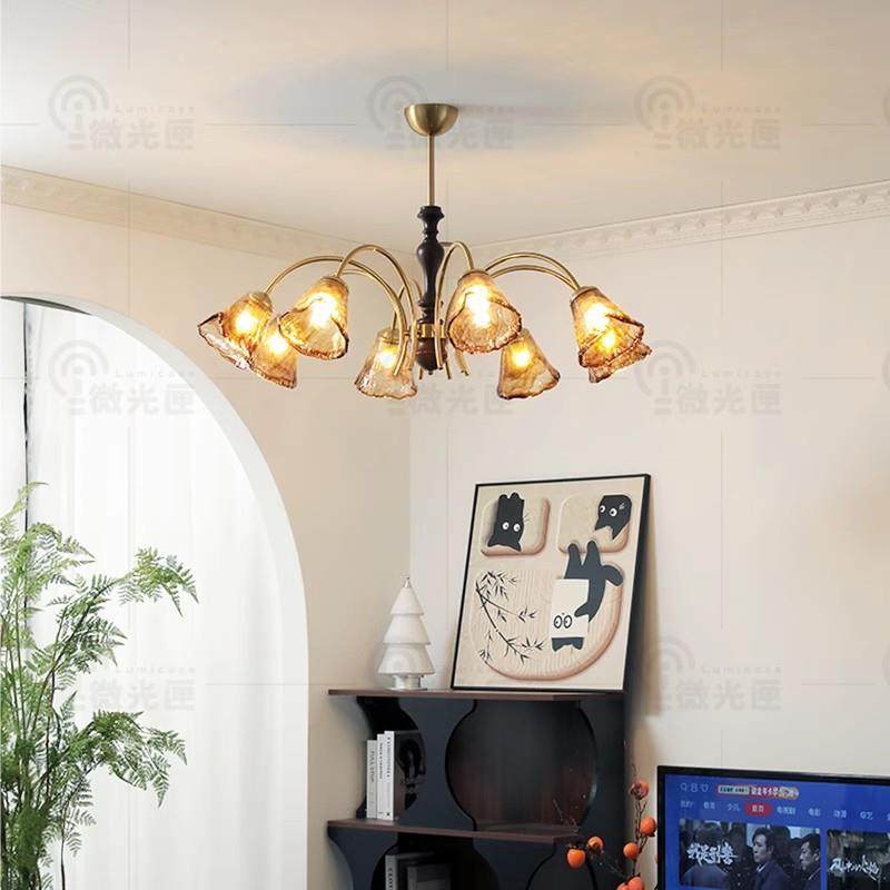 法式古灯客厅吊美拉灯德复中古实木卧室421吊灯，复古美式餐厅玻,家装灯饰光源,智能吊灯,淘宝优惠券,粉丝福利购,淘宝优惠卷