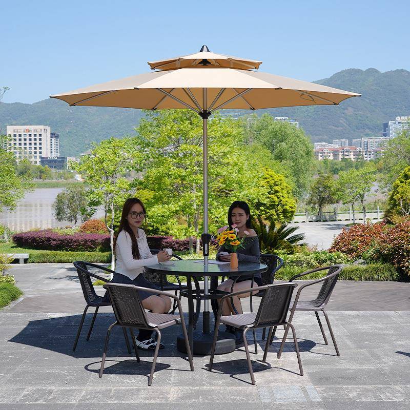 户外椅带伞藤椅阳编台休三闲庭院铁艺碳钢桌茶几组合藤室01外五件