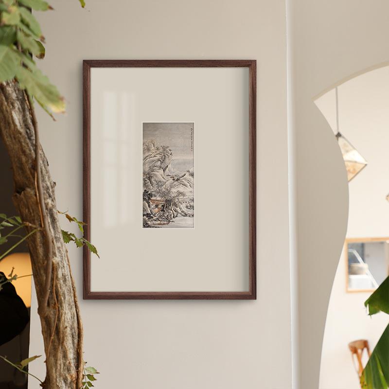 画框装裱美式榫Y榫卯301卯相框挂墙装饰A34K2黑0寸任意尺寸胡实木