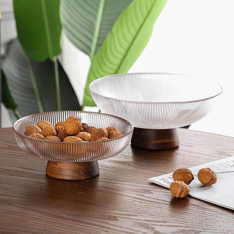 玻璃果06960935盘新式级感家中用高客厅茶果几高脚干盘实木底座零