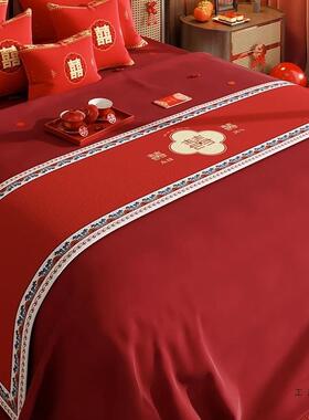 红色喜庆婚床旗结婚床尾搭巾新婚房床上品F97HTJT5喜字桌旗茶几用