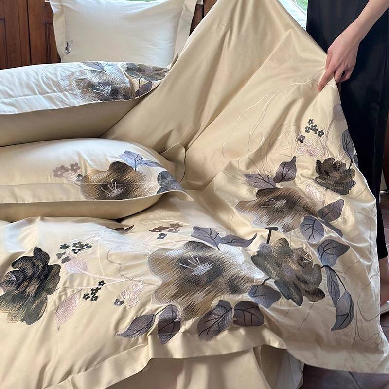 中式复风1YLS-202400支高长绒棉支四件套古花卉刺绣全棉套被纯棉