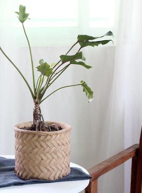 仿织竹水泥XY8409-7花盆复古编收竹筐纳室内盆栽花器装饰摆件厂编