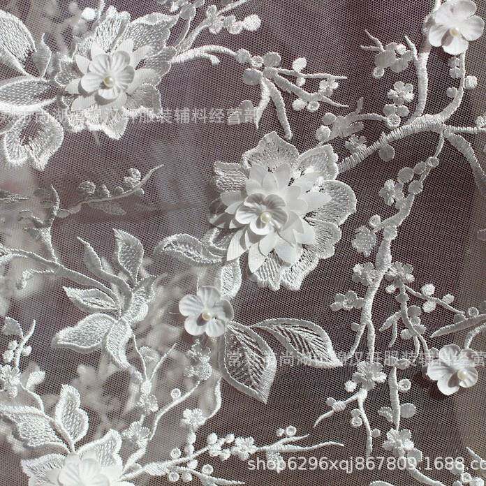 白色边婚面纱蕾丝花料立体花朵钉珠手工DI材料刺绣辅料Y装JHX-090