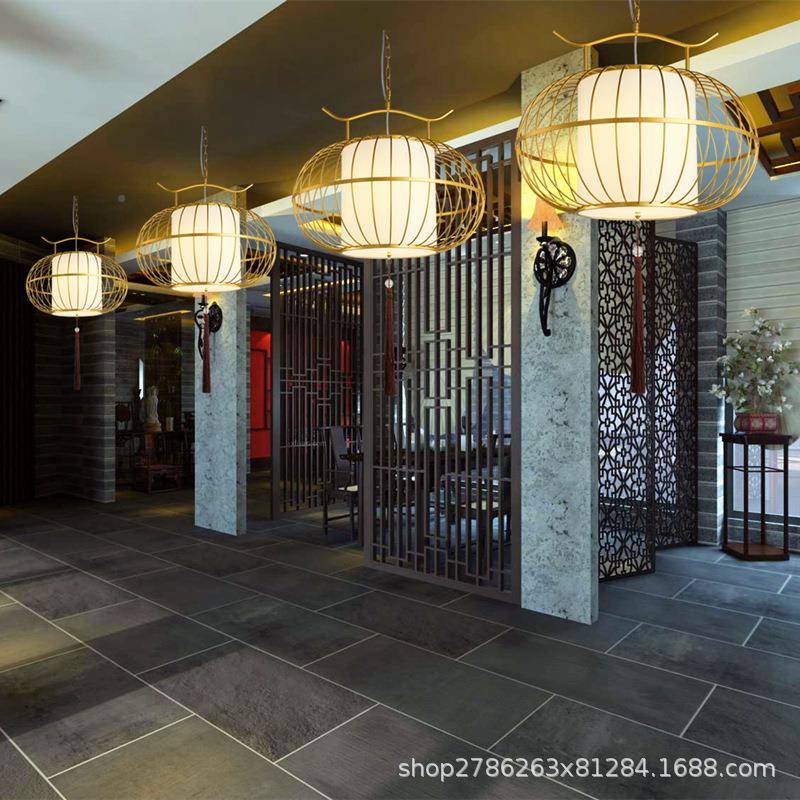 新中式铁艺笼吊灯饭店T05茶楼火锅酒店啡餐厅禅意灯笼鸟复古创意