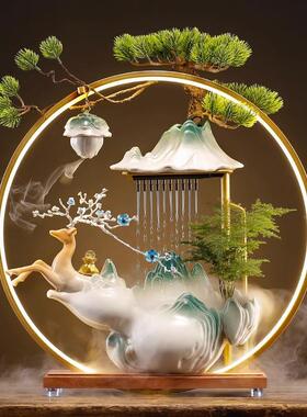 招业财流水加湿器鹿件循NIW环水玄关客厅办室摆桌面装饰店铺公开