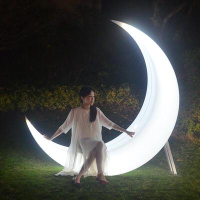 网红发光吊月牙月亮灯宿游户乐场景区63549去露营地唯美秋千民篮