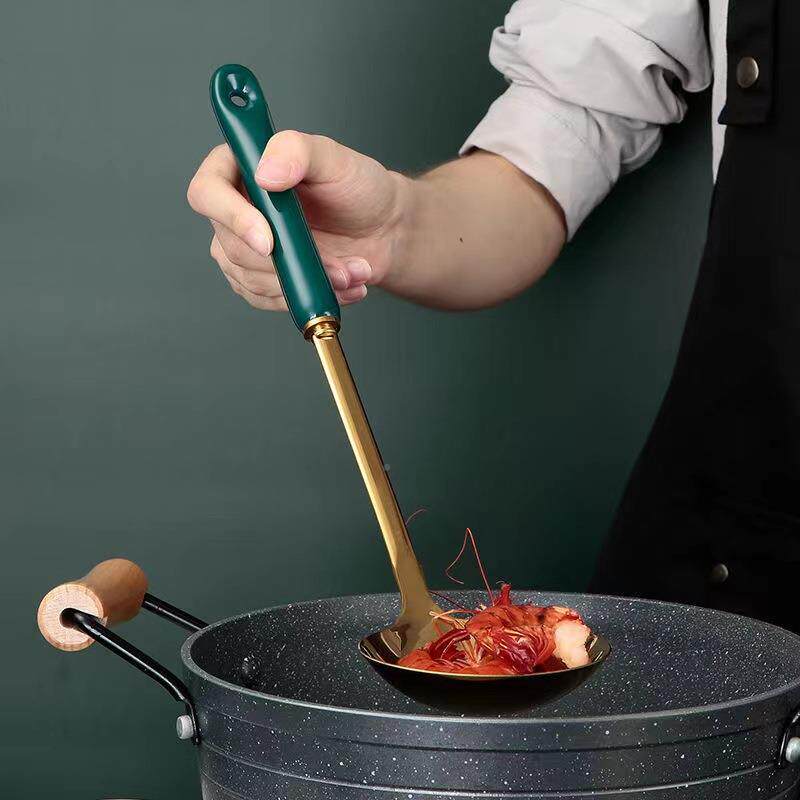 工厂货源不锈钢七陶瓷柄CJ007具件套房厨烹饪炒菜锅铲厨煎铲漏勺