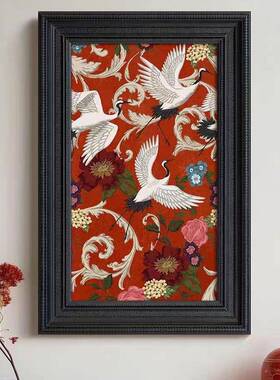 仙HY-347鹤式复古中饰国风新年红色客厅法装画新中式玄卧室高级感