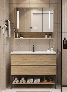 北欧现式15336代简约浴室柜实吊柜美柜卫浴镜柜洗脸洗木手陶瓷盆