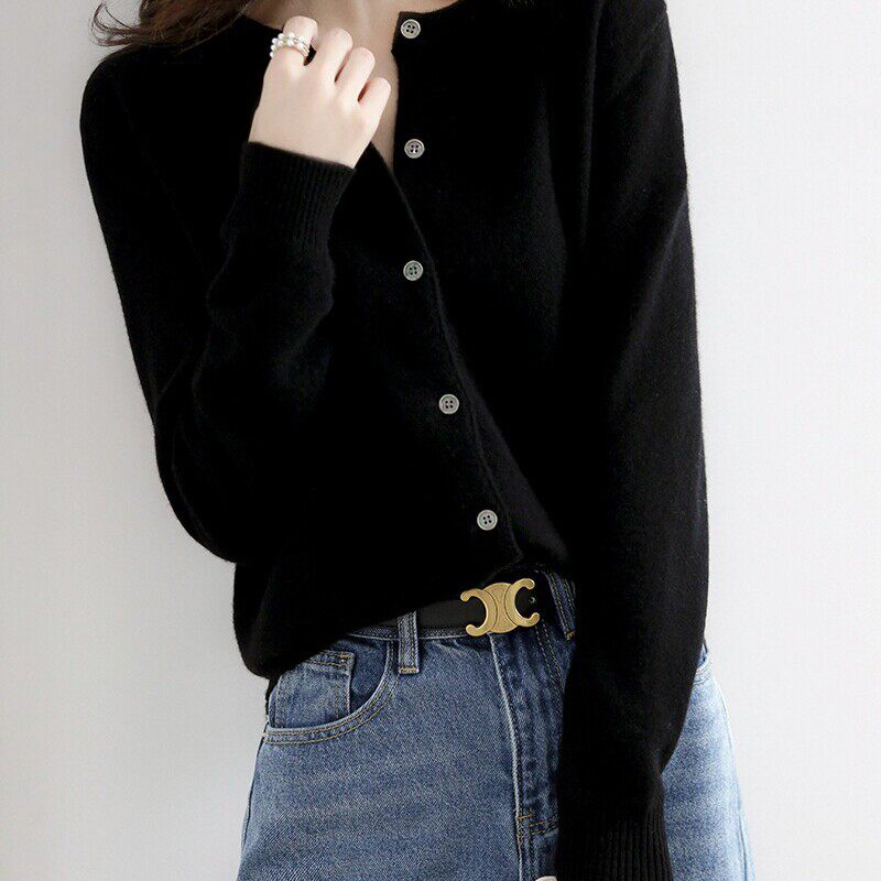 针织衫打底开衫女款2025新款春秋爆款黑色上衣春装薄款毛衣小外套