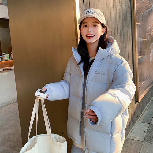 韩版90%白鸭绒羽绒服女男情侣款小个子面包服短款连帽休闲外套ins