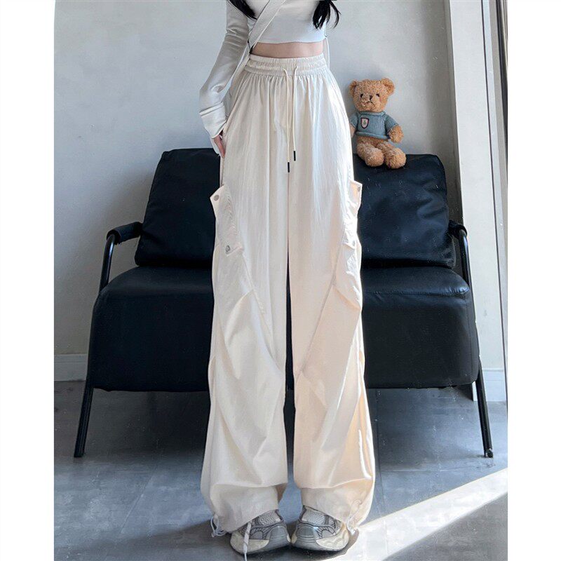 杏色速干工装裤女秋季2025新款高腰显瘦宽松休闲小个子阔腿运动裤