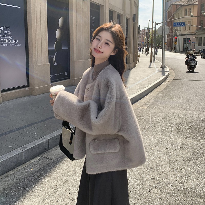 高级感灰色皮毛一体毛毛外套女2024冬季新款气质仿水貂毛环保皮草