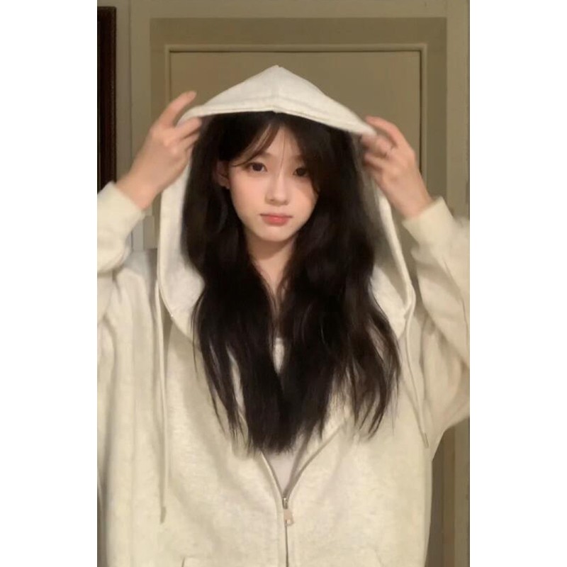 加绒连帽卫衣外套女春秋季2025新款初春季初中生韩系慵懒风厚上衣