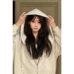 加绒连帽卫衣外套女春秋季2025新款初春季初中生韩系慵懒风厚上衣