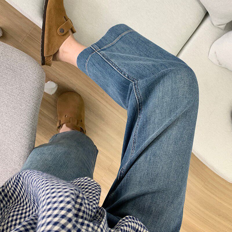 神裤本裤显瘦显直四面弹直筒牛仔裤女夏款薄款小个子九分阔腿裤