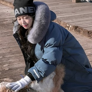 韩版狐狸毛大毛领气质羽绒服女款冬季2025显瘦中长款高级感白鸭绒