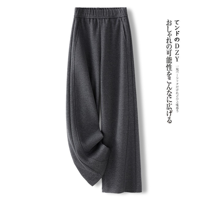 灰色羊绒阔腿裤女秋冬2025新款休闲软糯羊毛呢加绒加厚宽松直筒裤