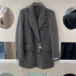 双面羊绒大衣女秋冬季新款韩系正肩深灰色毛呢西装高级感羊毛外套