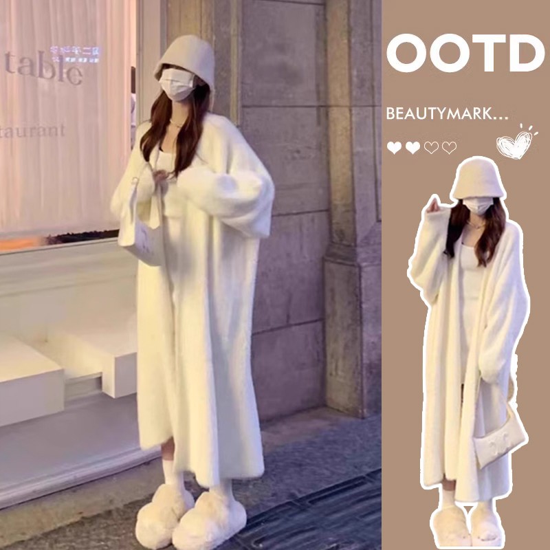 水貂绒中长款外套开衫毛衣女开春2025新款春秋冬加厚针织衫慵懒风