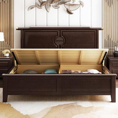 新中式木实现代简约人床1A03.8米轻奢禅意1.5米卧室软床靠储物民