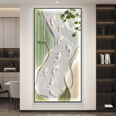 九鱼图户玄入关装画正对门走廊XG-轻奢过道挂画客厅背景墙级感玄