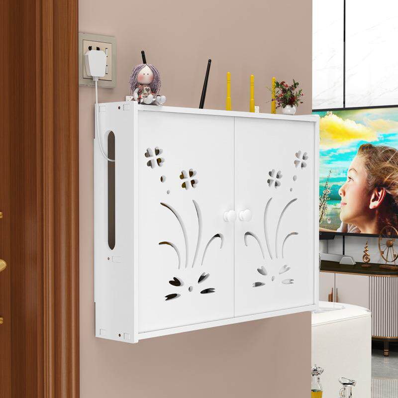 家销创意路由器收纳线盒双开门免打防直厂926尘塑料壁挂式电收纳