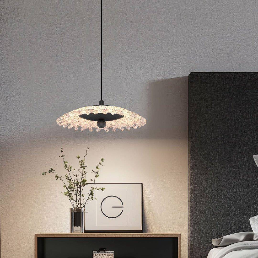 简约头中古意客厅吊灯创39482高级感现代圆形床胡桃木色卧室背景