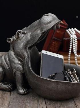 河马摆件北欧创家意居厅鞋柜玄纳关钥匙收纳盒桌面杂物收客JQR盘