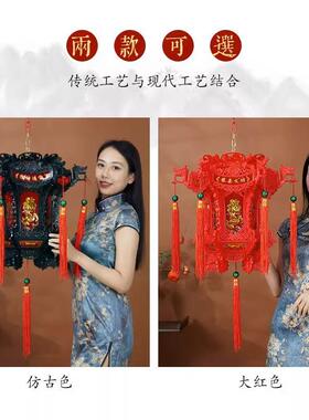 中式古六角门龙QKA灯灯旋转红灯笼宫走马灯新年阳台仿大口吊灯装