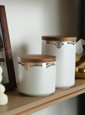 现简约陶瓷储物罐糖罐收纳CBI罐浮雕纹密封罐小摆罐子合装组饰品