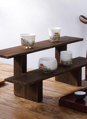 黑色木实木博架紫砂古小壶架子A356中式展示架摆件茶具桐茶杯置物