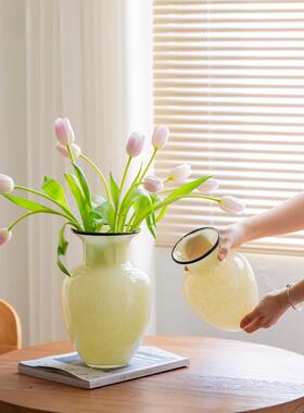 油黄色琉璃花摆件轻高级感FT498Z奶客厅桌面水养插花奢装饰样板间