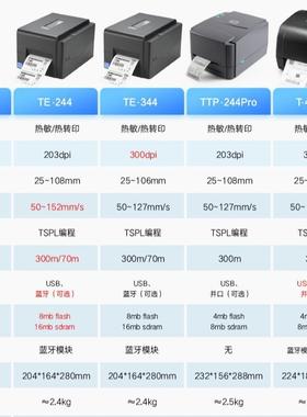 唛TSCE244条码打印不29099机服装吊牌哑银干胶洗水姓名贴打T印机T