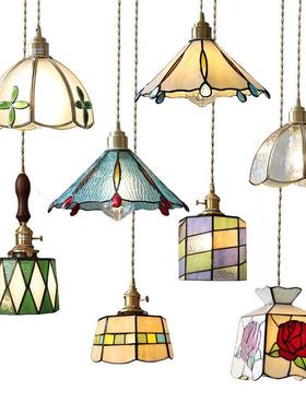 纯工焊锡灯复古色玻璃吊灯床头民灯彩餐厅71486吧台宿日式黄铜手