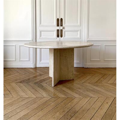 意利风格然洞石大理石桌北欧风简约餐天轻奢圆4806形大小户型4人