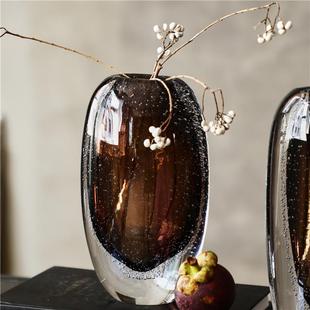 现奢代简约气泡厚底璃扁口干花瓶花居家客琉厅样板BX86 16S间轻台