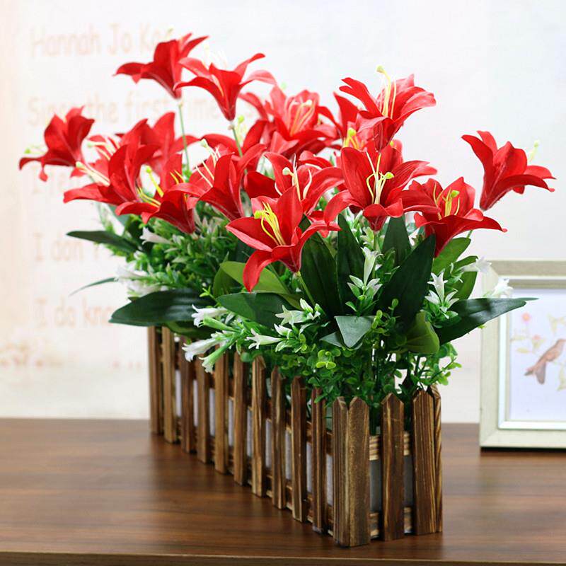 百合木10031595栅栏花假装花花套装植物饰墙花角隔断摆摆件客厅设