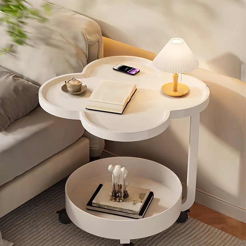 可移动沙发边几茶几边桌带u轮小推车奶油风床头桌置物架阳台小桌