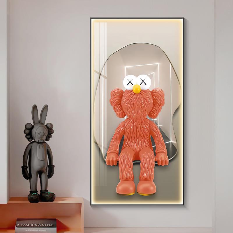 潮牌kaws挂画卧代室床约装饰画现简主卧潮玩公仔房间背景墙壁头画