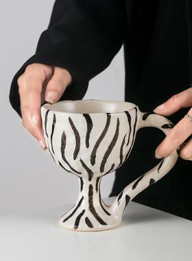 手作花色陶瓷杯手捏杯高零酒食杯复古甜品雪QHPs糕杯in小众装饰脚