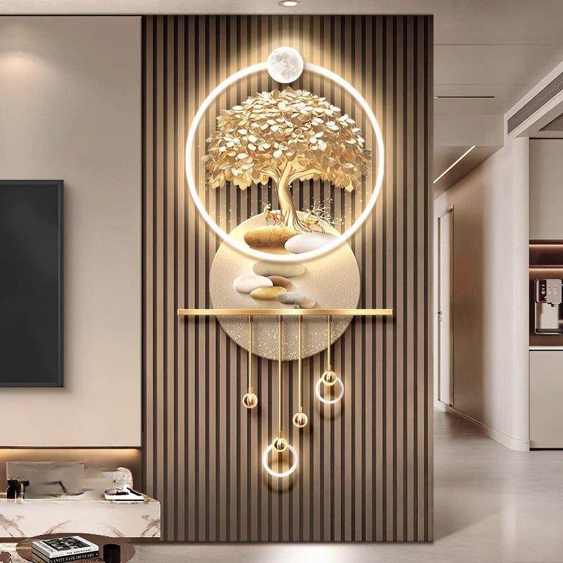 轻奢门入玄关装饰画发财树电视户正KSL机背景墙挂件高级感对墙壁