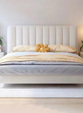 北欧轻卧奢科技艺床现代简约网布OYF红奶油风双木人床实室家具储