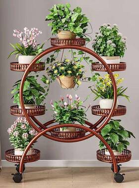 花可子客厅落WNX地式移带动轮绿萝花盆架铁艺多层阳台花架架家用