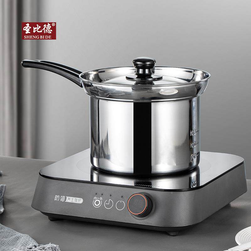 不锈22cm钢条面锅日式加厚泡面锅电面木手柄带滤网加深多功能拉炸