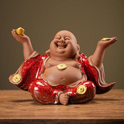 新中式禅陶瓷招办财弥勒笑KEB佛摆件创意客玄关厅家居公室意装饰
