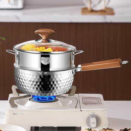 三角316L无41067涂层雪平加锅厚不锈钢奶锅日式面辅食柄蒸煮泡锅