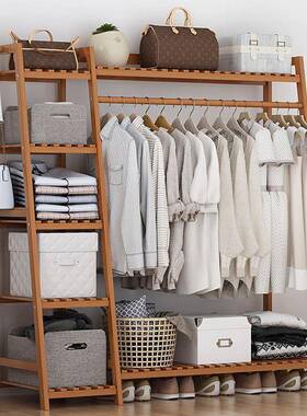 架挂衣架落地置物卧室简易衣柜收架架竹子衣帽多功纳TUY能挂衣服