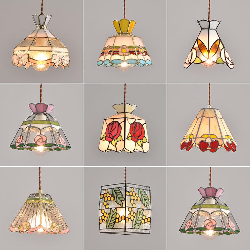 复道古黄铜纯手锡灯美式786风格床头过餐厅咖啡厅彩色玻焊璃工小